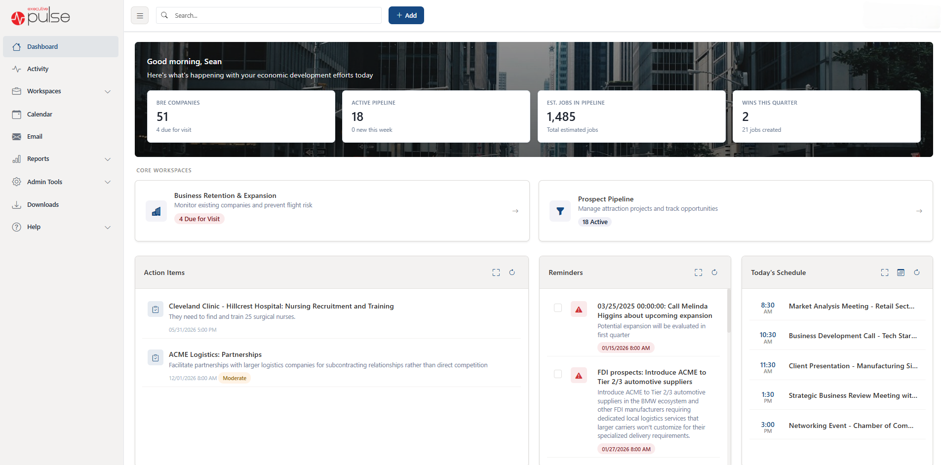 ExecutivePulse CRM Data Visualization Screenshot